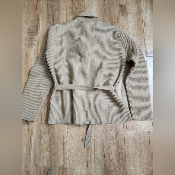RARE Women's RALPH LAUREN Hand Knit Patchwork Crochet Lambs Wool Cardigan L Belt - Picture 9 of 9